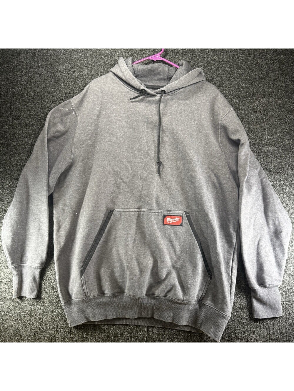 Milwaukee Heavy Duty Mens XL Grey Pullover Hoodie Workwear Sweatshirt Flaws